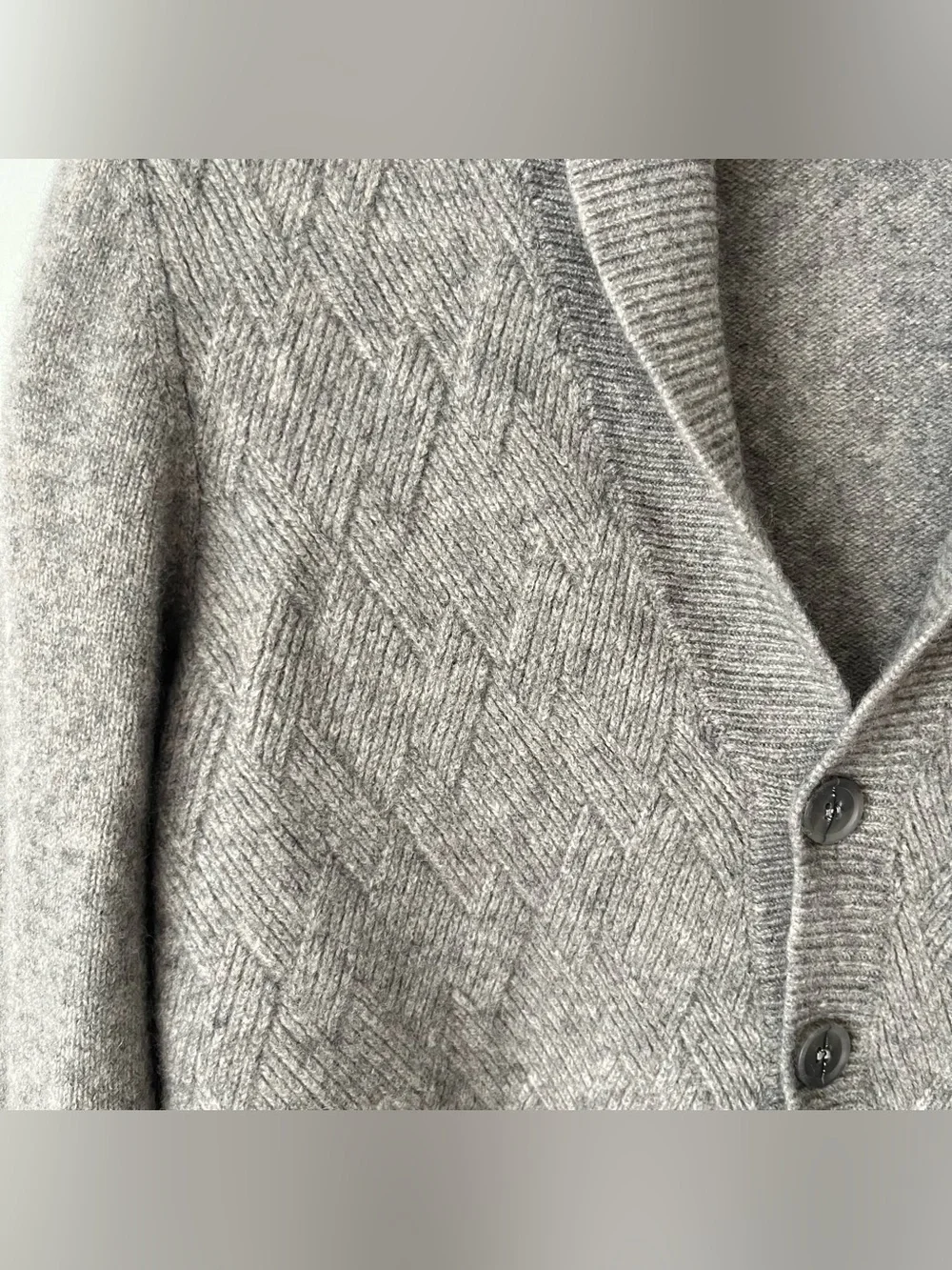 Tasso Elba Men's Gray Diamond Knit Cashmere Cardigan Sweater Size L Shawl Collar